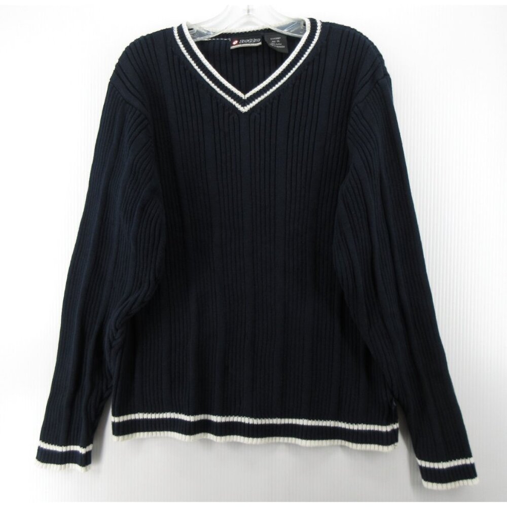 VINTAGE Lotto Sweater XL Navy ATP Tennis Italian Sport Ribbed Chunky